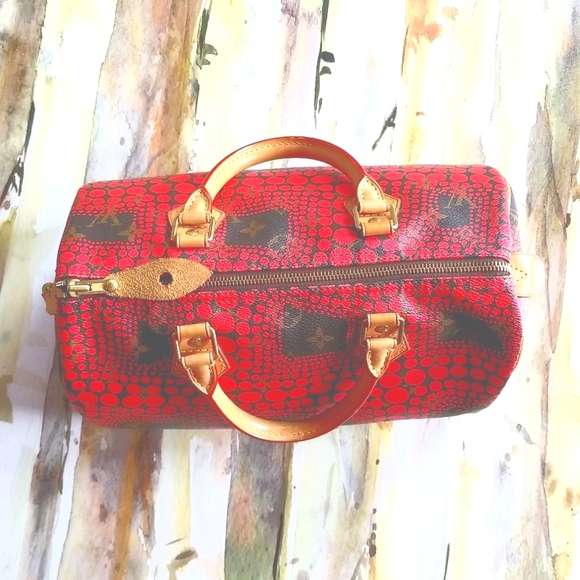LOUIS VUITTON Speedy 30 Yayoi Kusama 2012 LTD ED Pumpkin Infinity Red Purs Bag - Picture 2 of 16